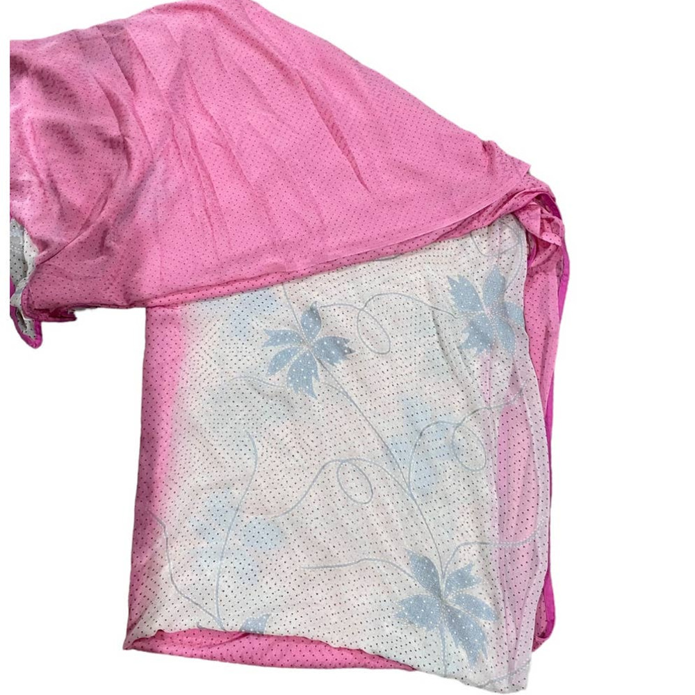 Women's White & Pink Sari /Saree With Silver Flowers